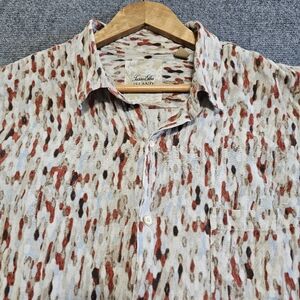 Tasso Elba Island Silk Linen Shirt XXL Short Sleeve Button Up Mens Molten Drop